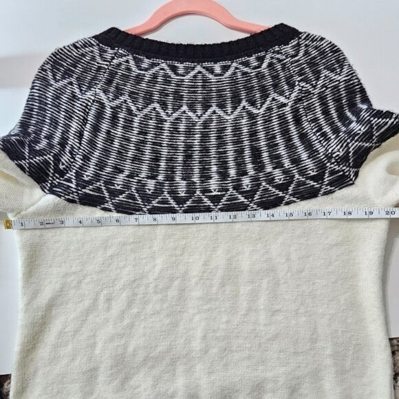 Talbots Fair Isle Sweater Lp Black White Fuzzy Nordick Ski Soft Wool Blend - Picture 9 of 11